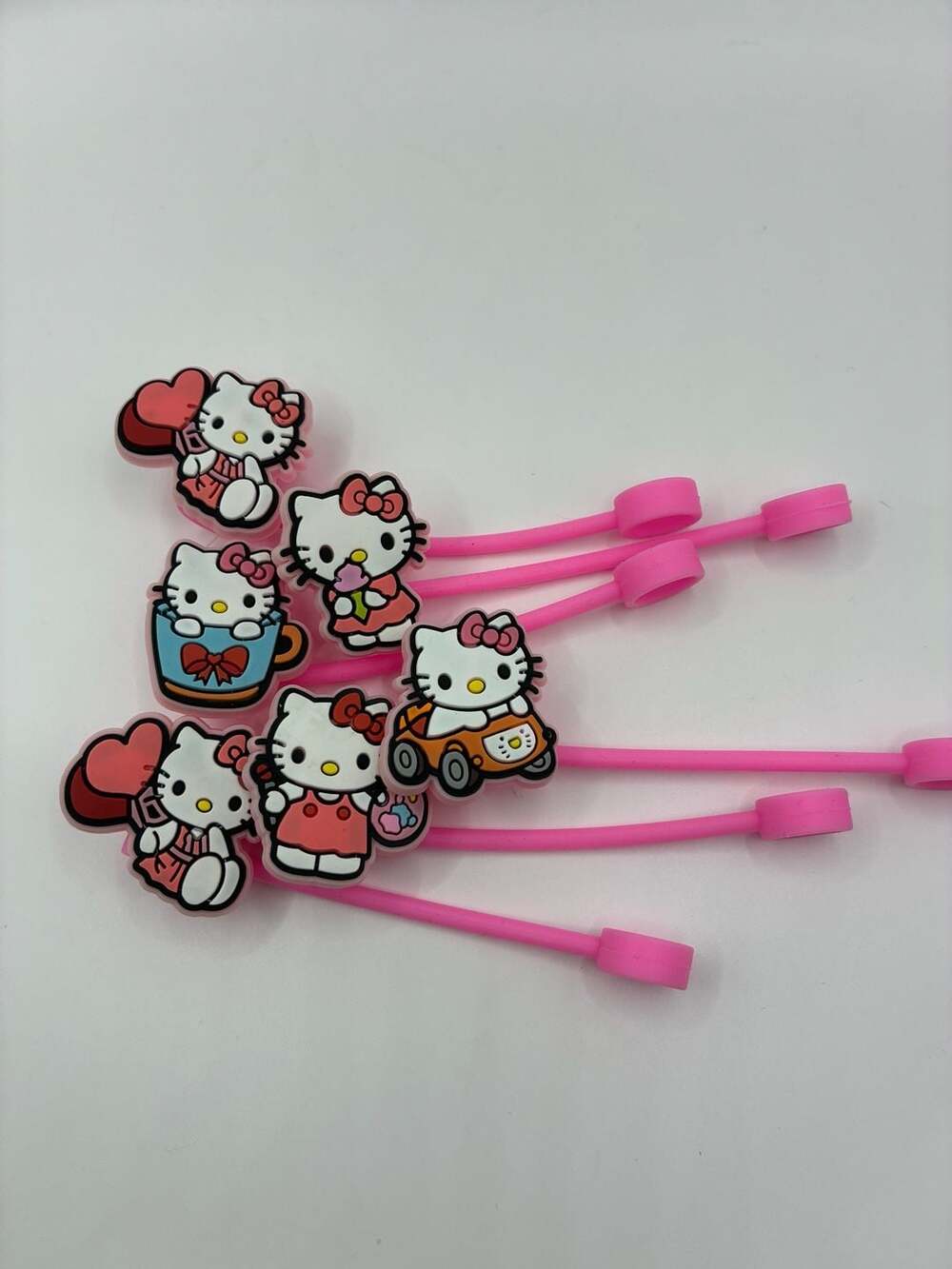 Hello Kitty Silicone Straw Toppers Set of 6 Pink